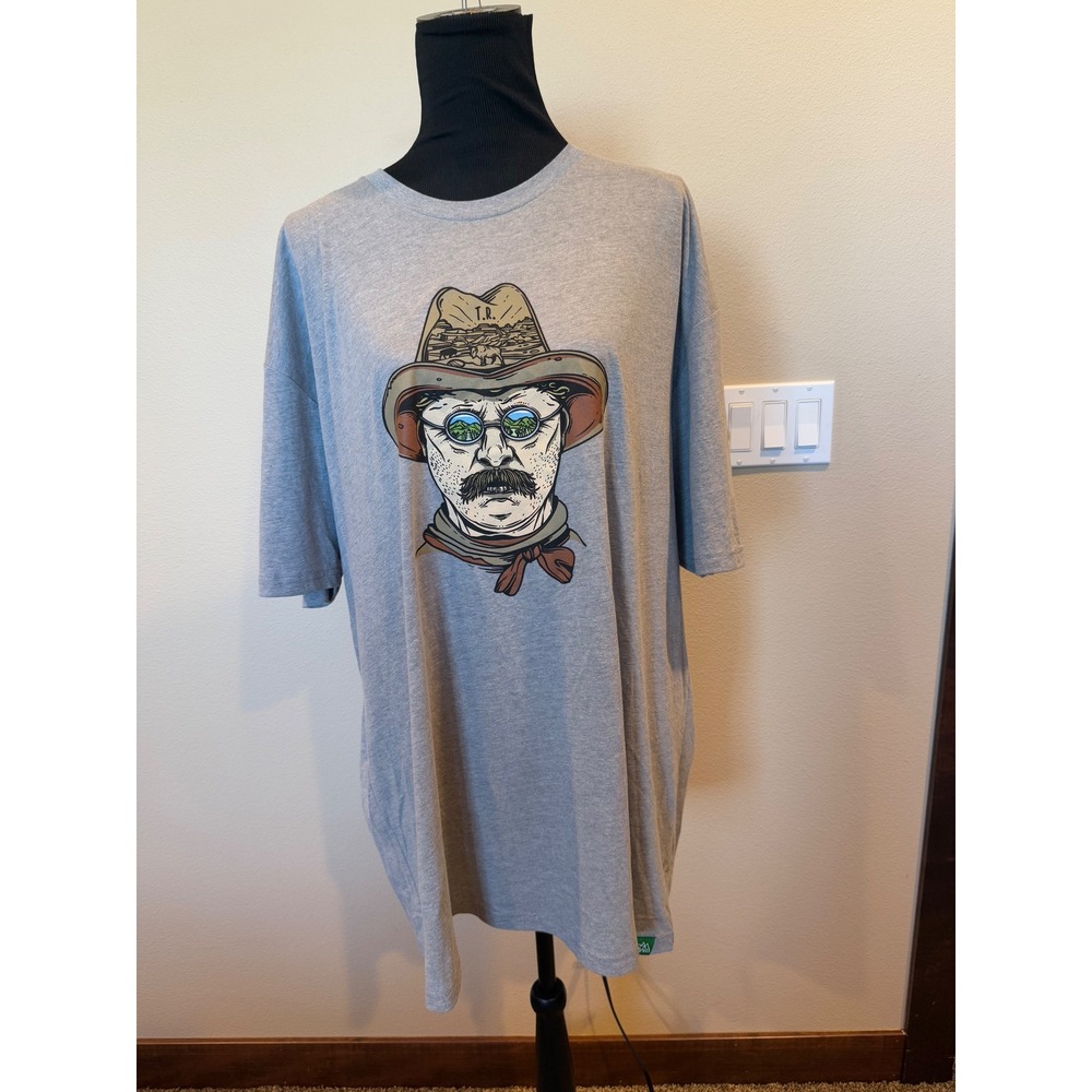 Wild Tribute Teddy Roosevelt Graphic T Shirt Dark Heather Gray XXXL